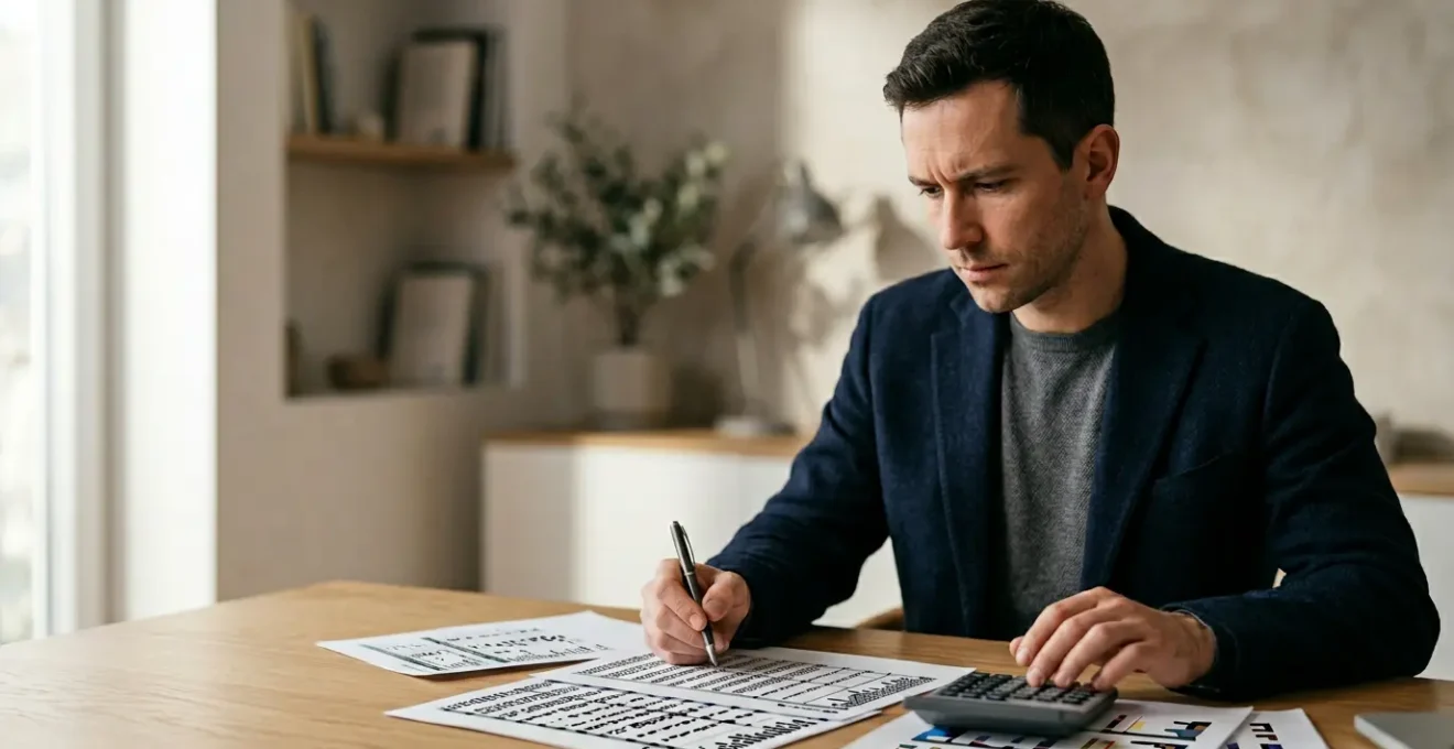 Professionnel analysant des documents financiers pour évaluer l'impact d'une déclaration de sinistre automobile