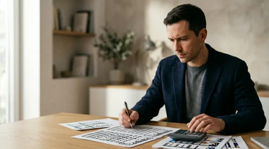 Professionnel analysant des documents financiers pour évaluer l'impact d'une déclaration de sinistre automobile