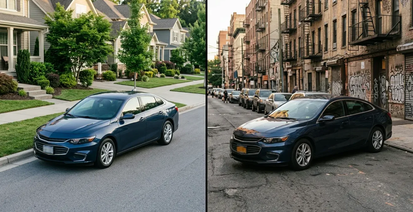 Concept visuel illustrant l'impact géographique sur les tarifs d'assurance automobile