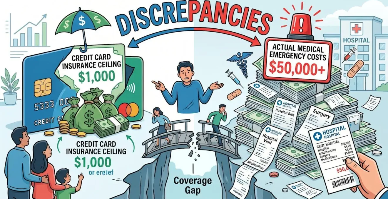 Représentation visuelle des écarts entre plafonds d'assurance carte bancaire et coûts réels d'urgence médicale