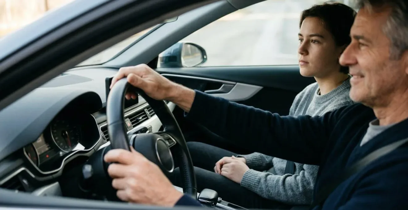 Personne majeure apprenant la conduite supervisée dans un véhicule avec accompagnateur expérimenté