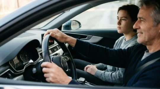Personne majeure apprenant la conduite supervisée dans un véhicule avec accompagnateur expérimenté