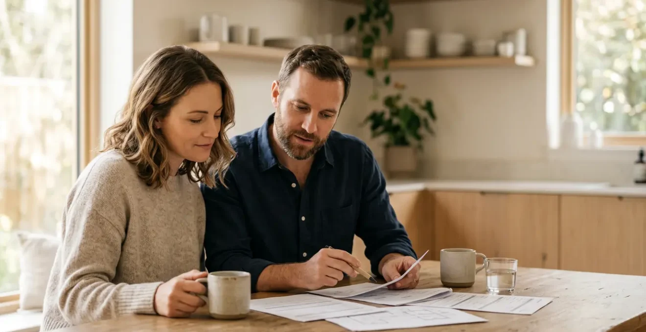 Couple discutant des finances familiales et de l'assurance automobile ensemble