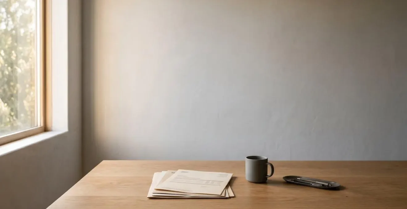 Vue environnementale minimaliste d'un espace de travail avec documents administratifs
