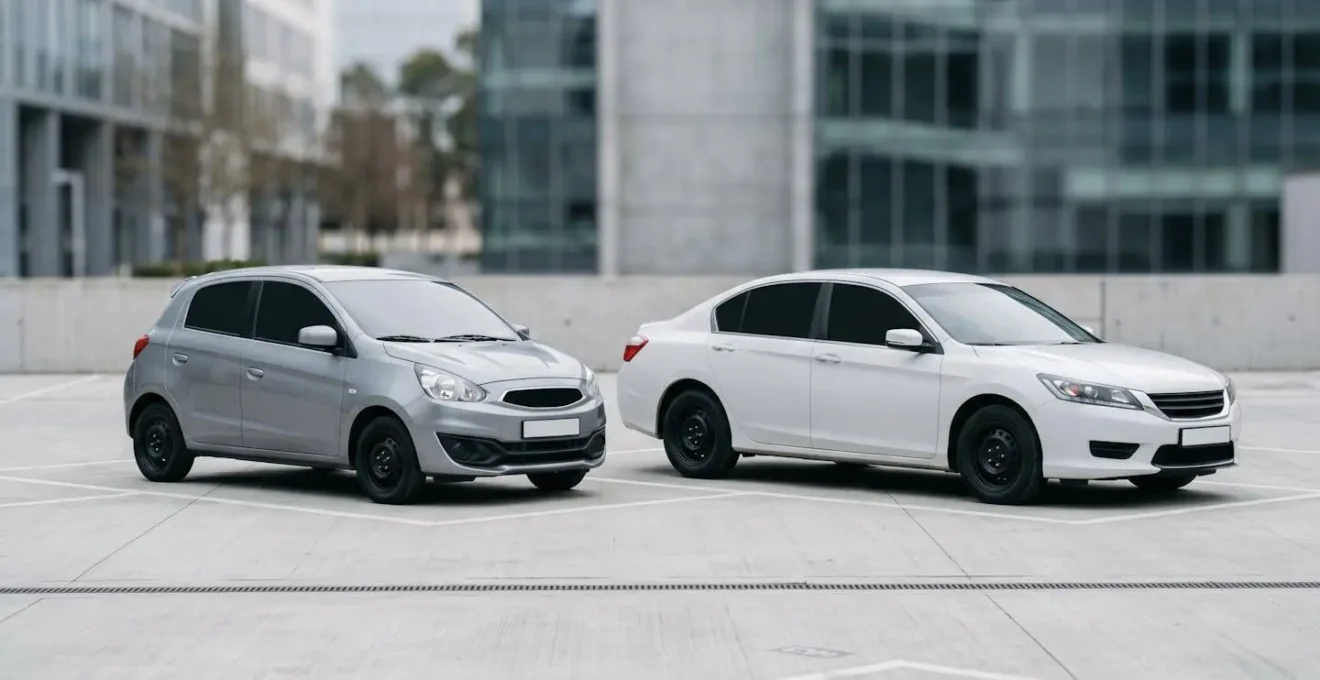 Comparaison visuelle entre une citadine compacte et une berline pour jeune conducteur