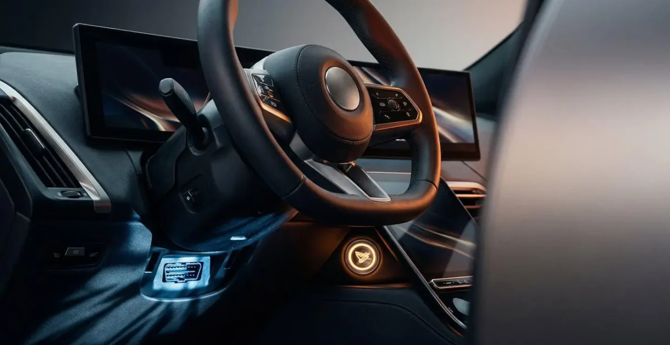 Vue moderne d'un système de sécurité automobile avec composants électroniques dans un environnement professionnel