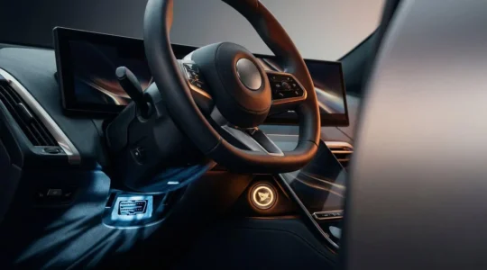 Vue moderne d'un système de sécurité automobile avec composants électroniques dans un environnement professionnel